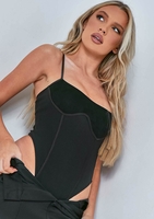 Zuri Black Suede Panel Contour Rib Bodysuit