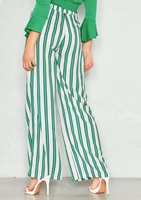 Zuri Green Stripe Belted Flare Trousers