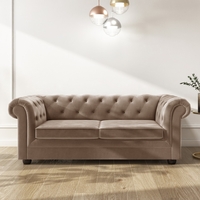 3 Seater Pull Out Chesterfield Sofa Bed in Beige Velvet - Bronte
