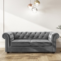 3 Seater Pull Out Chesterfield Sofa Bed in Grey Velvet - Bronte