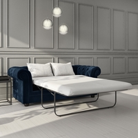 3 Seater Pull Out Chesterfield Sofa Bed in Navy Blue Velvet - Bronte