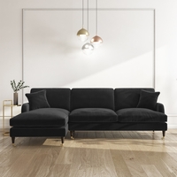 4 Seater Left Hand Facing L Shaped Sofa in Black Velvet - Payton