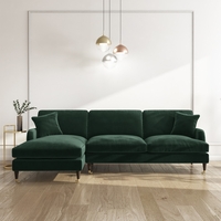 4 Seater Left Hand Facing L Shaped Sofa in Dark Green Velvet - Payton
