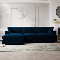 4 Seater Left Hand Facing L Shaped Sofa in Navy Blue Velvet - August