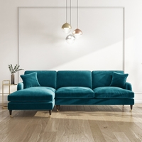 4 Seater Left Hand Facing L Shaped Sofa in Teal Velvet - Payton