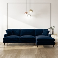 4 Seater Right Hand Facing L Shaped Sofa in Navy Blue Velvet - Payton