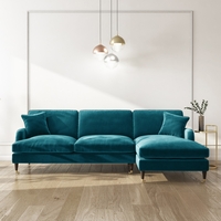 4 Seater Right Hand Facing L Shaped Sofa in Teal Velvet - Payton