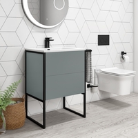600mm Grey Freestanding Vanity Unit with Basin - Nero