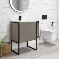 600mm Stone Grey Freestanding Vanity Unit with Basin - Nero