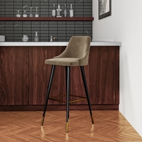 Beige Velvet Button Back Bar Stool - 79cm - Maddy