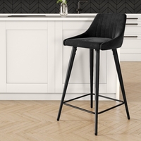 Charcoal Velvet Kitchen Stool with Back - 66cm - Macie