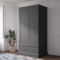 Dark Grey Solid Wood Double Wardrobe with Drawer - Harper
