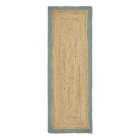 Jute Runner Rug with Blue Border - 67x200cm - Ripley
