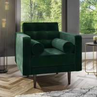 Mid Century Quilted Green Velvet Armchair with Button Detail - Elba