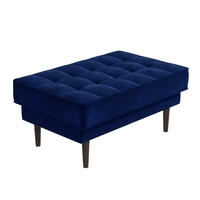 Mid Century Quilted Navy Blue Velvet Footstool - Elba