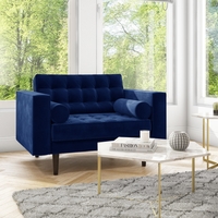 Mid Century Quilted Navy Blue Velvet Loveseat - Elba