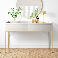 Modern Beige Dressing Table with 2 Drawers and Gold Legs - Zion