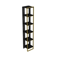 Narrow Bookshelf in Black Marble Effect with Gold Details