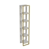 Narrow Bookshelf in White Marble Effect with Gold Details