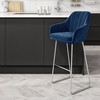 Navy Blue Velvet Bar Stool with Arms - Logan