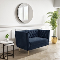 Navy Velvet Armchair Loveseat with Button Detail- Celeste