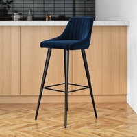 Navy Velvet Bar Stool with Back - 77cm - Macie