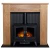 New England Fireplace in Oak & Black with Woodhouse Electric Stove 48 inch