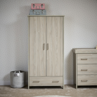 Nika Grey Wash Wooden Double Wardrobe with Drawer - Obaby