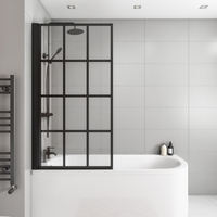 Nova Grid 800mm 8mm Bath Screen - Black- Left