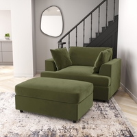 Olive Green Velvet Loveseat and Footstool set - August