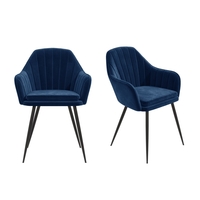 Set of 2 Navy Velvet Armchair Dining Chairs - Logan