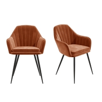 Set of 2 Orange Velvet Tub Armchair Dining Chairs - Logan