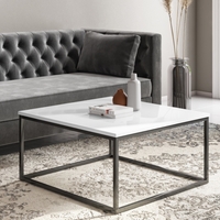 Small Square White Gloss Coffee Table with Black Metal Legs - Rochelle
