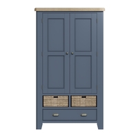 Tall Navy & Oak Display Cabinet with Wicker Baskets - Pegasus