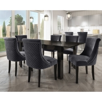 Vivienne Black High Gloss Extendable Dining Set with 6 Grey Velvet Dining Chairs