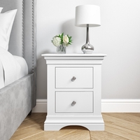 White Painted French 2 Drawer Bedside Table - Olivia