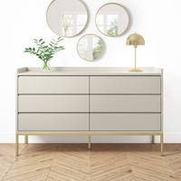 Wide Taupe Modern Chest of 6 Drawers with Legs - Zion