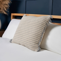 100% Cotton Stripe Cushion with Fringe,  Grey