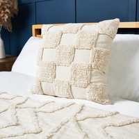 100% Cotton Tufted Checkerboard Cushion,  Natural