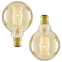 2 Pack of 40W BC B22 Vintage Filament Globe Bulb,  Gold Tinted