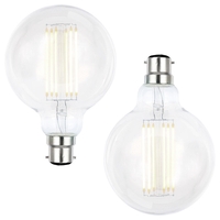 2 Pack of 6W LED BC B22 Vintage Filament Large Globe Bulb,  Clear