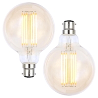 2 Pack of 6W LED BC B22 Vintage Filament Large Globe Bulb,  Tinted