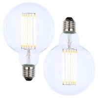 2 Pack of 6W LED ES E27 Vintage Filament Large Globe Bulb,  Clear