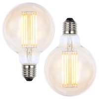 2 Pack of 6W LED ES E27 Vintage Filament Large Globe Bulb,  Tinted
