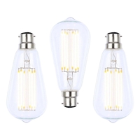 3 Pack of 6W LED BC B22 Vintage Filament Teardrop Bulb,  Clear