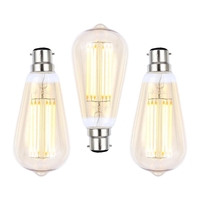 3 Pack of 6W LED BC B22 Vintage Filament Teardrop Bulb,  Tinted