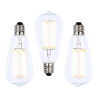 3 Pack of 6W LED ES E27 Vintage Filament Teardrop Bulb,  Clear