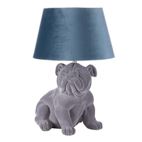 Boris Bulldog Flock Table Lamp with Velvet Shade,  Grey