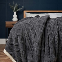 Cable Knit Throw with Sherpa Backing,  Charcoal