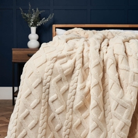 Cable Knit Throw with Sherpa Backing,  Cream